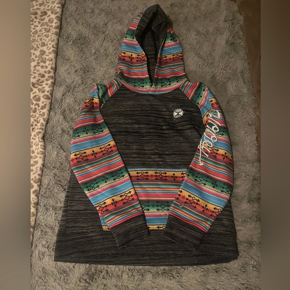 Hooey Multicolor Striped Sleeve Hoodie with Charcoal Body